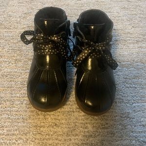 Girls ugg black patent leather boots